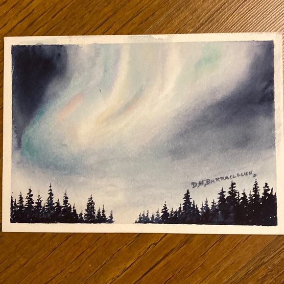 Unframed Original Watercolour Art Aurora Borealis Northern Lights by AB Artist - Picture 1 of 2